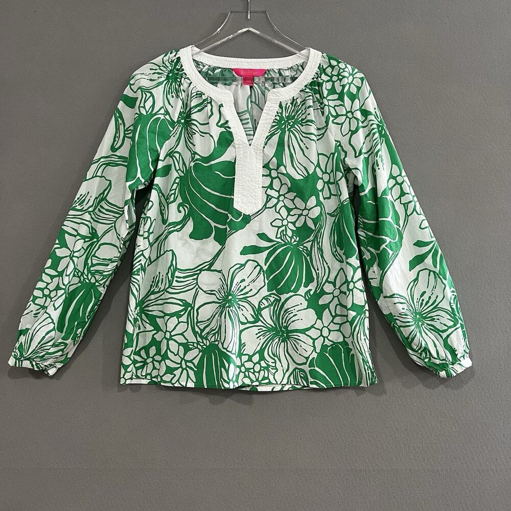 Lilly Pulitzer Camryn Tunic Top Small Spearmint Floral Kiss My Tuli Print